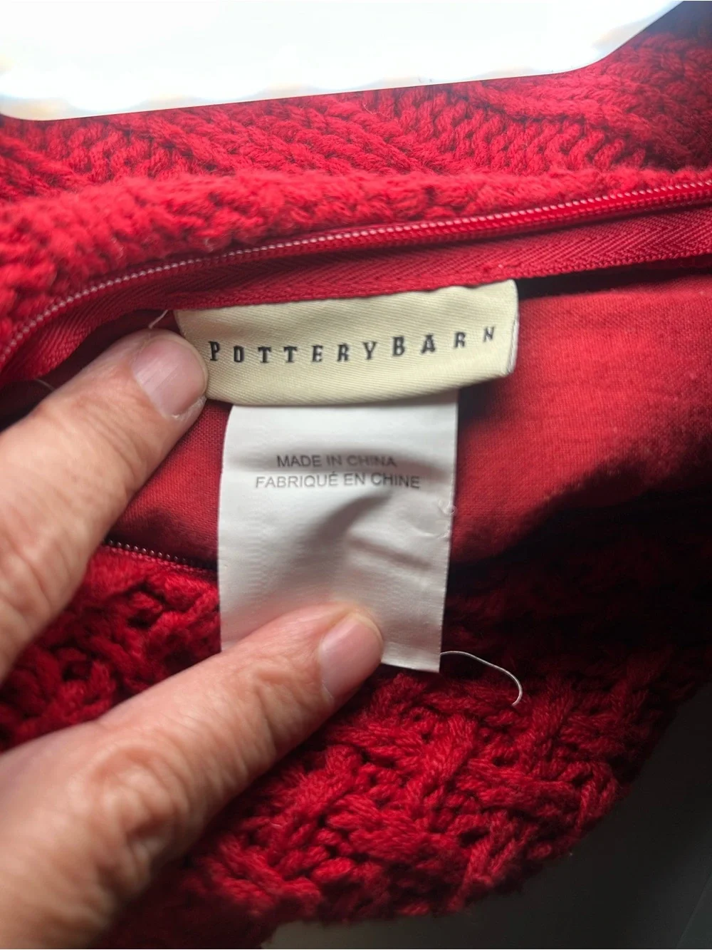 Pottery Barn Red Knit Zip Pillow Case Bedding Home Comfort Relax